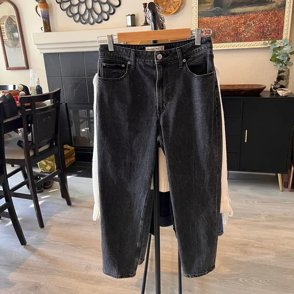 Abercrombie & Fitch Jeans Womens Size 26/2S Black The Mom High Rise Jeans Cotton